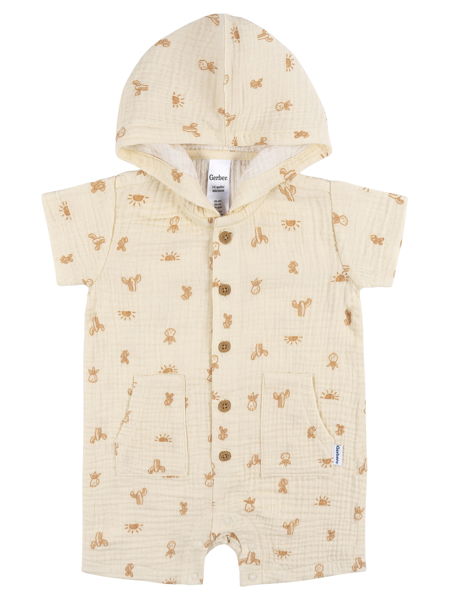 Gerber Baby Boy Short Sleeve Hooded Romper, Sizes Newborn - 24 Months
