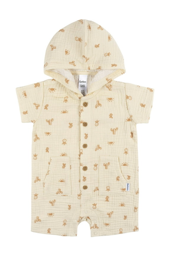 Baby Boy Short Sleeve Hooded Romper, Sizes Newborn - 24 Months