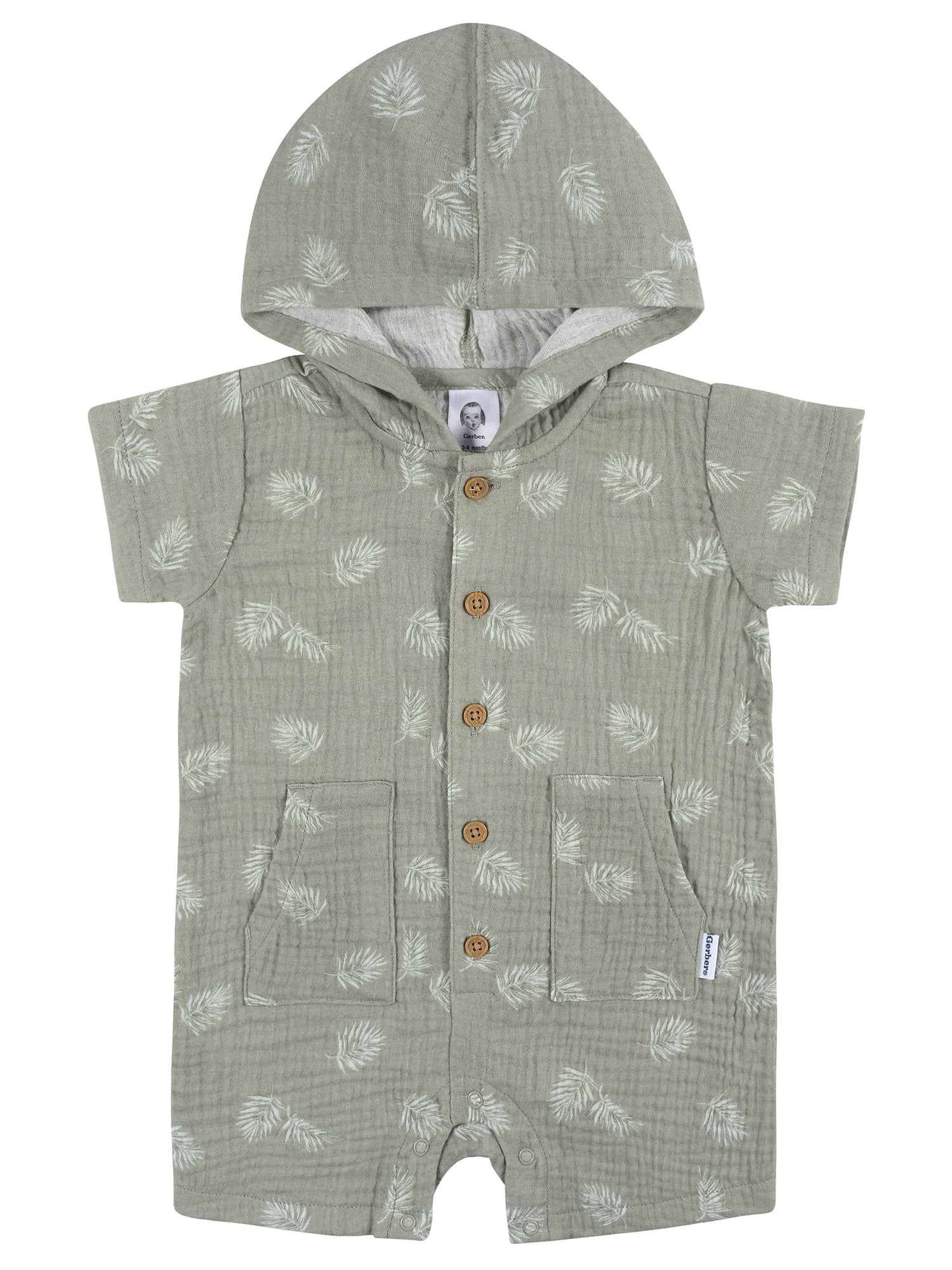 Gerber Baby Boy Short Sleeve Hooded Romper, Sizes Newborn - 24 Months