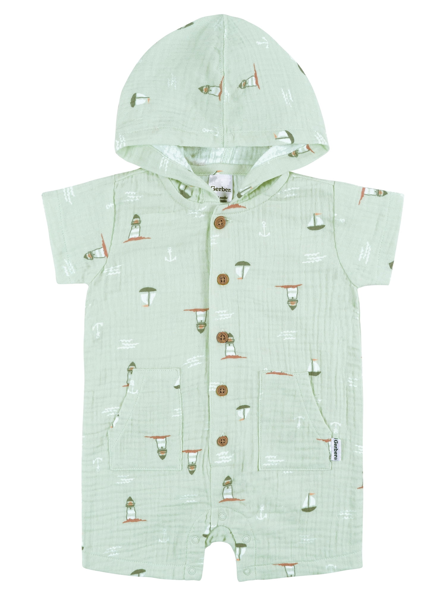 Gerber Baby Boy Short Sleeve Hooded Romper, Sizes Newborn - 24 Months