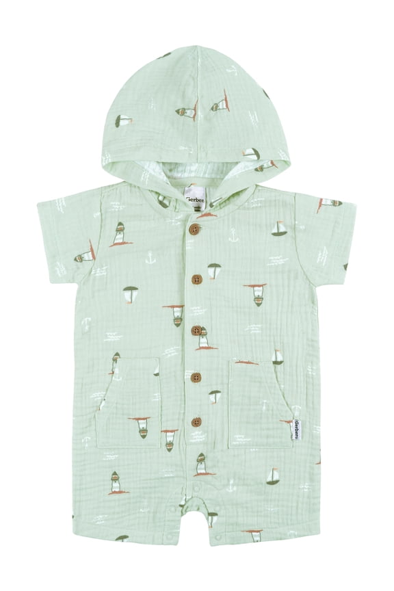Baby Boy Short Sleeve Hooded Romper, Sizes Newborn - 24 Months