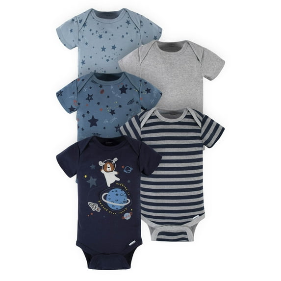 Gerber Baby Boy Short Sleeve Onesie Bodysuits, 5-Pack (Preemie-24 Months)