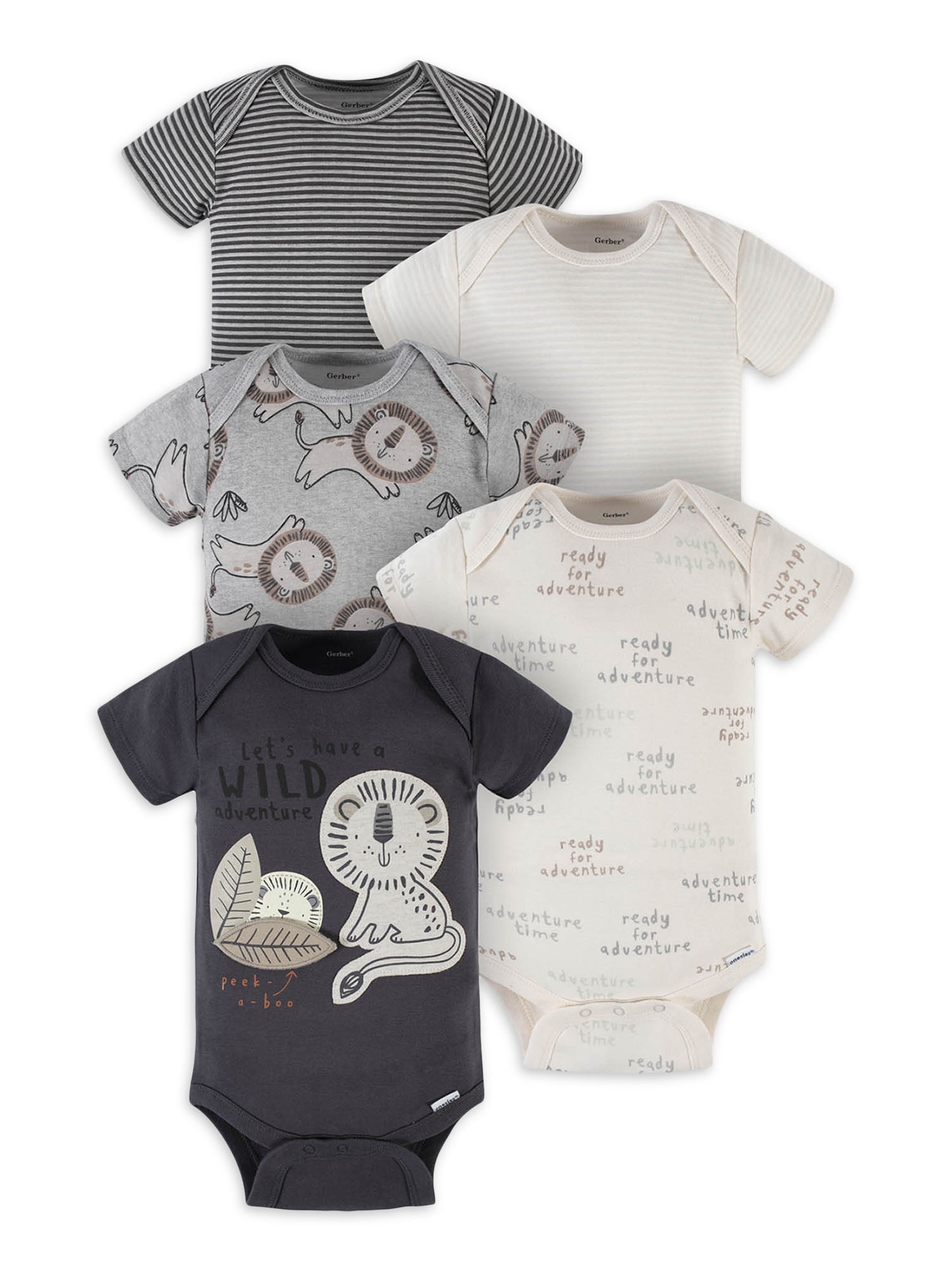 Gerber Baby Boys Short Sleeve Cotton Onesies Bodysuits 5-Pack Gray