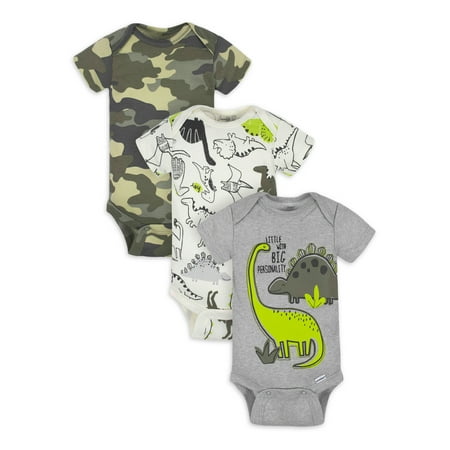 Gerber Baby Boy Short Sleeve Onesies Bodysuits, 3-Pack (Preemie - 12M)