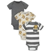 Gerber Baby Boy Short Sleeve Onesies Bodysuits, 3-Pack (Preemie - 12M)