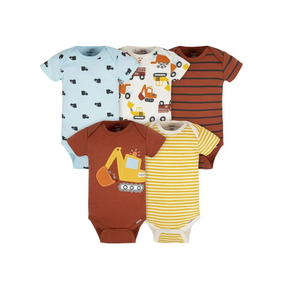 Gerber Baby Boy Short Sleeve Onesies Bodysuits, 5-Pack (Newborn - 12 Months)