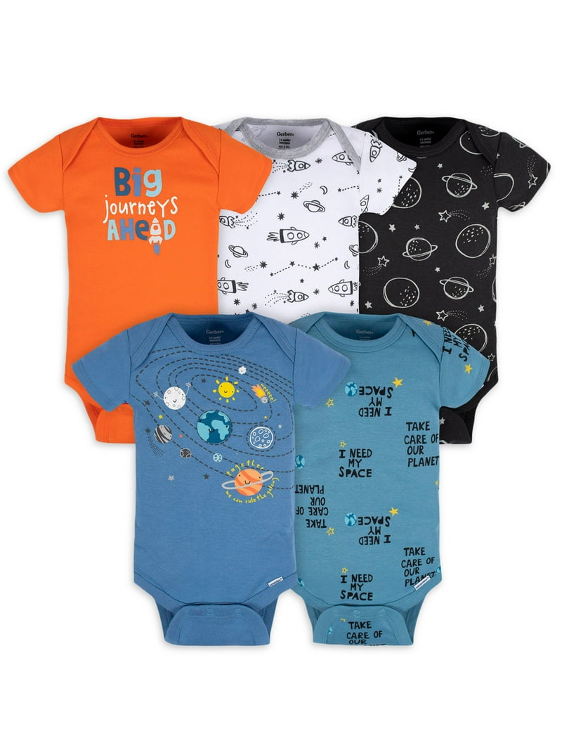 Gerber Baby Boy Short Sleeve Onesies Bodysuits, 5-Pack (Newborn