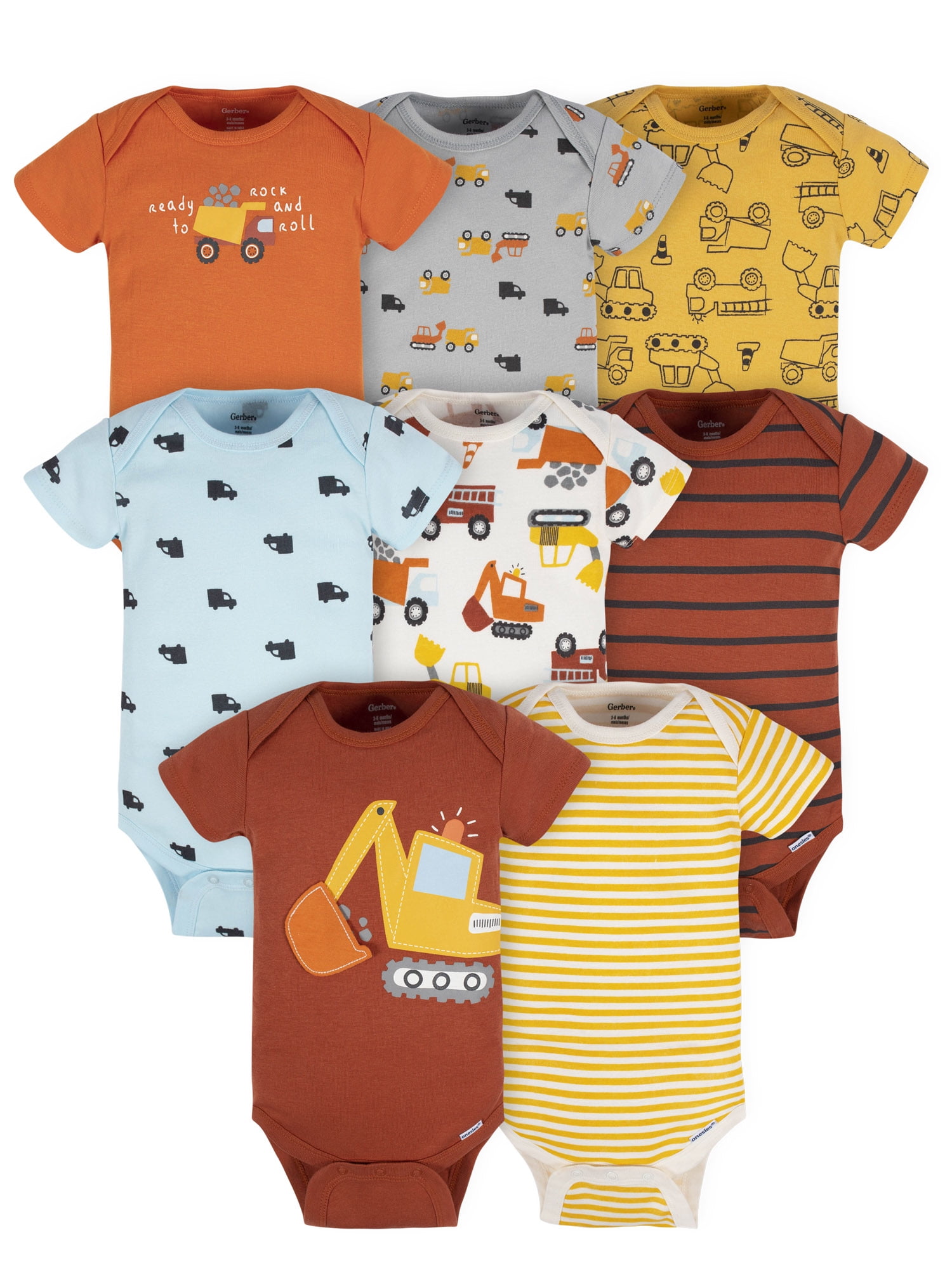 Gerber Baby Boy Short Sleeves Onesies Bodysuits, 8-Pack, Sizes Newborn-12M