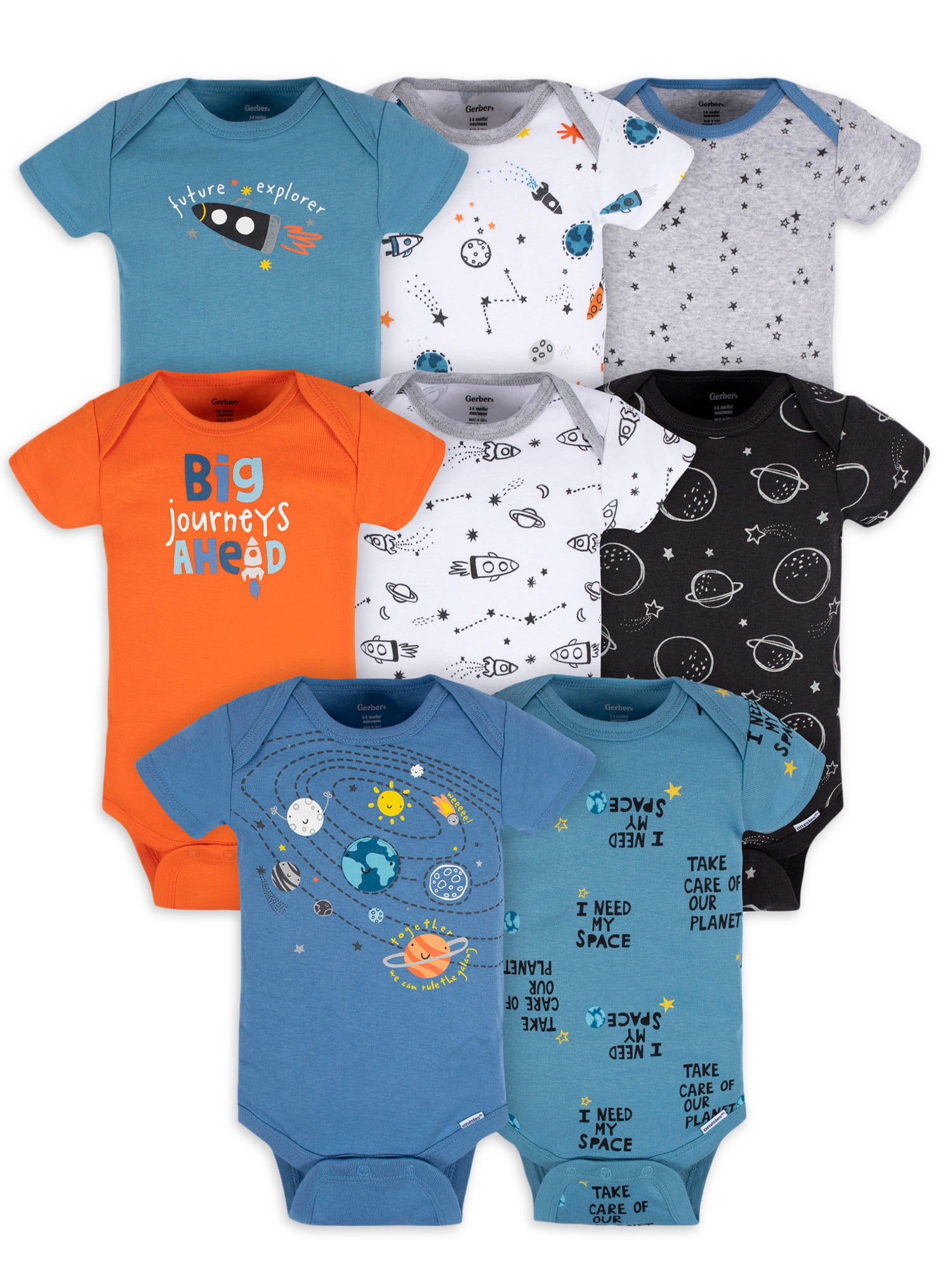 Gerber Baby Boys Onesies Bodysuits Space Newborn 8 Pack