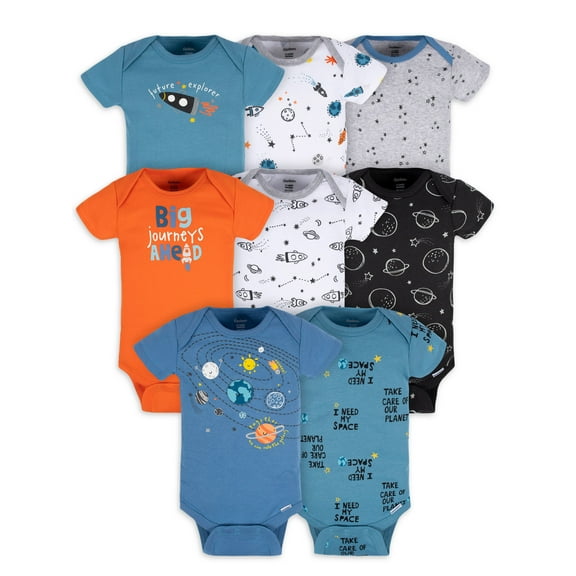 Gerber Baby Boy Short Sleeves Onesies Bodysuits, 8-Pack, Sizes Newborn-12M