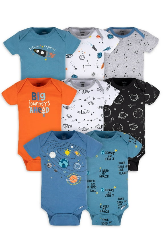 Baby Boy Short Sleeves Onesies Bodysuits, 8-Pack, Sizes Newborn-12M