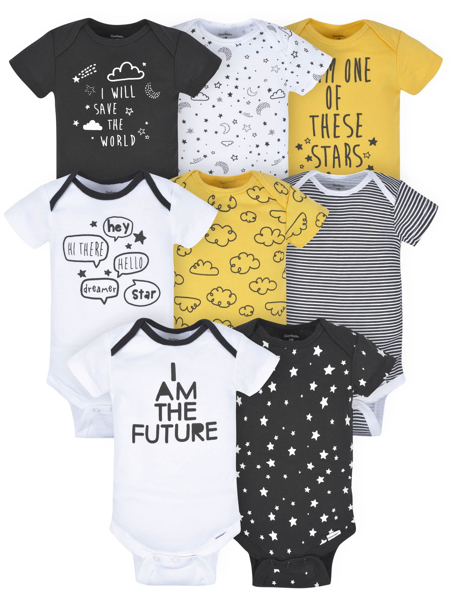 Gerber Baby Boy Short Sleeves Onesies Bodysuits, 8-Pack, Sizes Newborn-12M