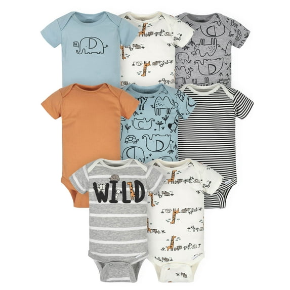 Gerber Baby Boy Short Sleeves Onesies Bodysuits, 8-Pack, Sizes Newborn-12M