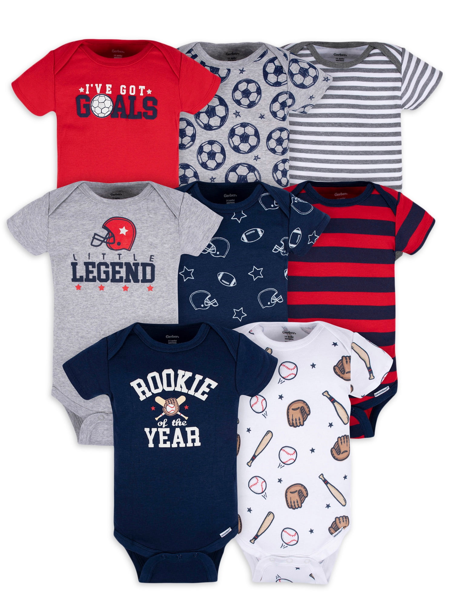 Gerber Baby Boy Short Sleeves Onesies Bodysuits, 8-Pack, Sizes Newborn-12M