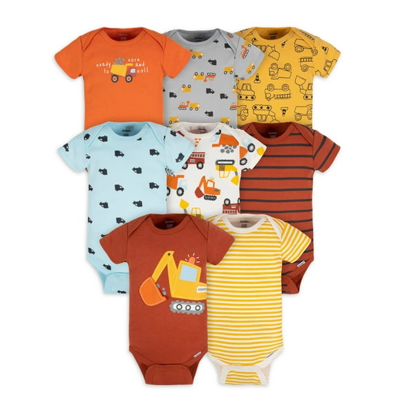 Gerber Baby Boy Short Sleeves Onesies Bodysuits, 8-Pack, Sizes Newborn-12M