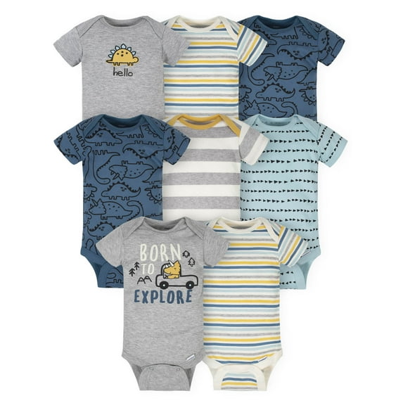 Gerber Baby Boy Short Sleeves Onesies Bodysuits, 8-Pack, Sizes Newborn-12M
