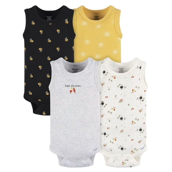 Gerber Baby Boy Sleeveless Bodysuits, 4-Pack, Sizes Newborn - 24 Months