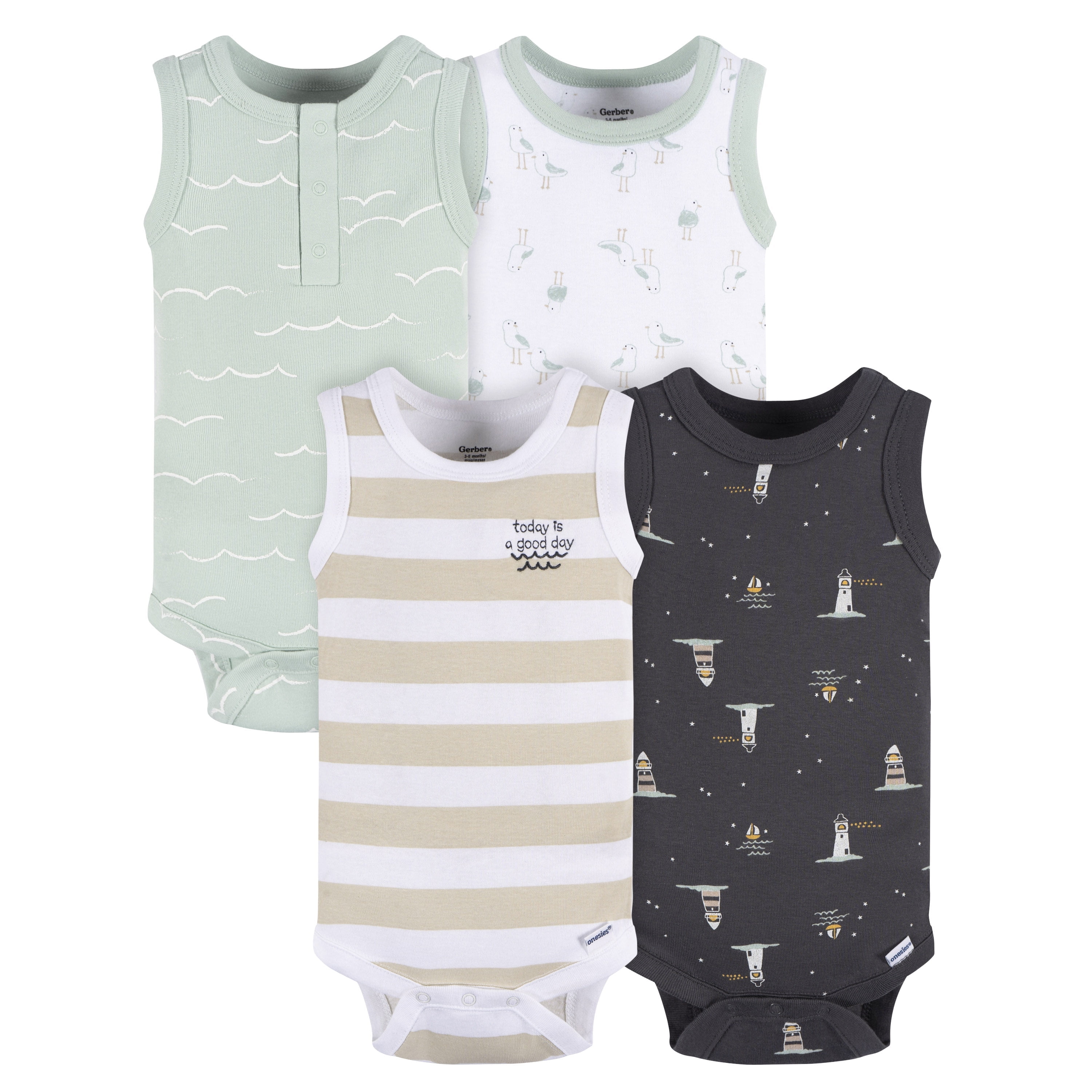 Gerber Baby Boy Sleeveless Bodysuits, 4Pack, Sizes Newborn 24 Months