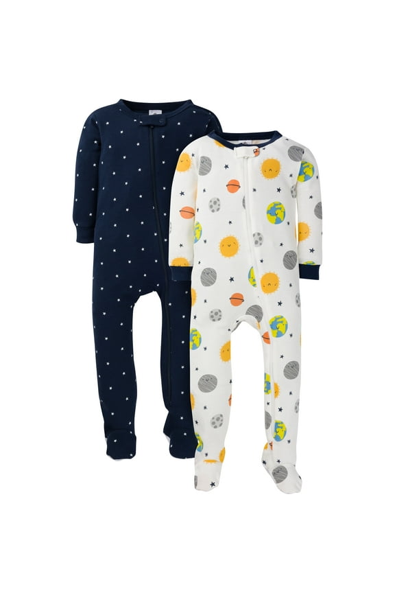 Baby Boy Snug Fit Footed Cotton Pajamas, 2 Pack Sizes 0-3 Months - 5T