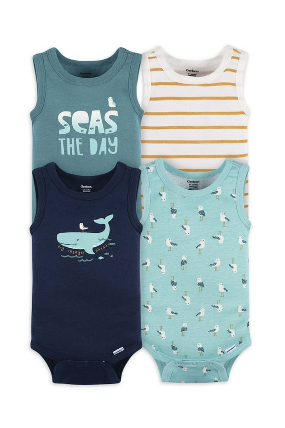 Baby Boy Tank Onesies Bodysuits, 4-Pack, Sizes Newborn - 24 Months