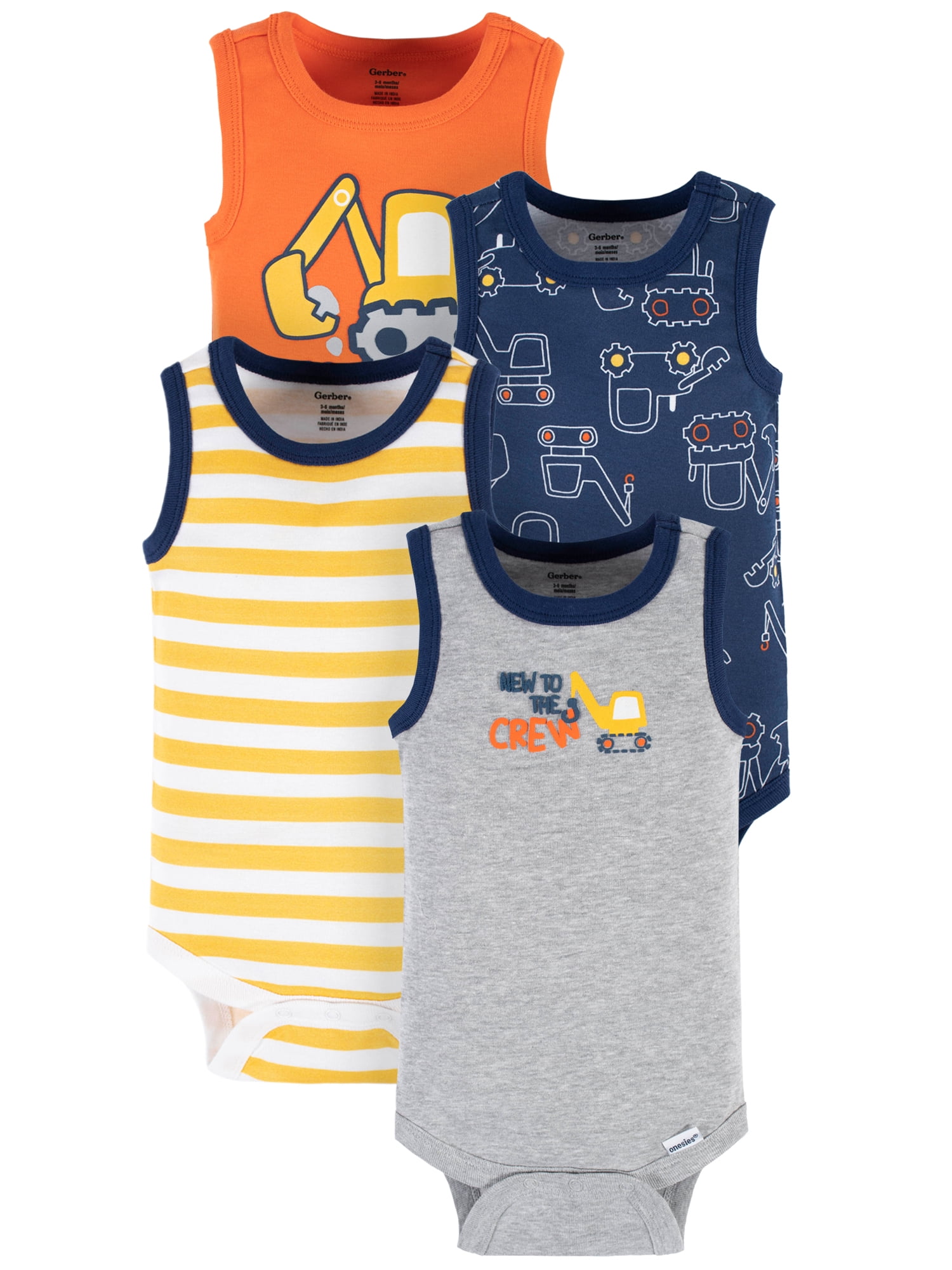 Gerber Baby Boy Tank Onesies Bodysuits, 4Piece, (Newborn 24 Months)