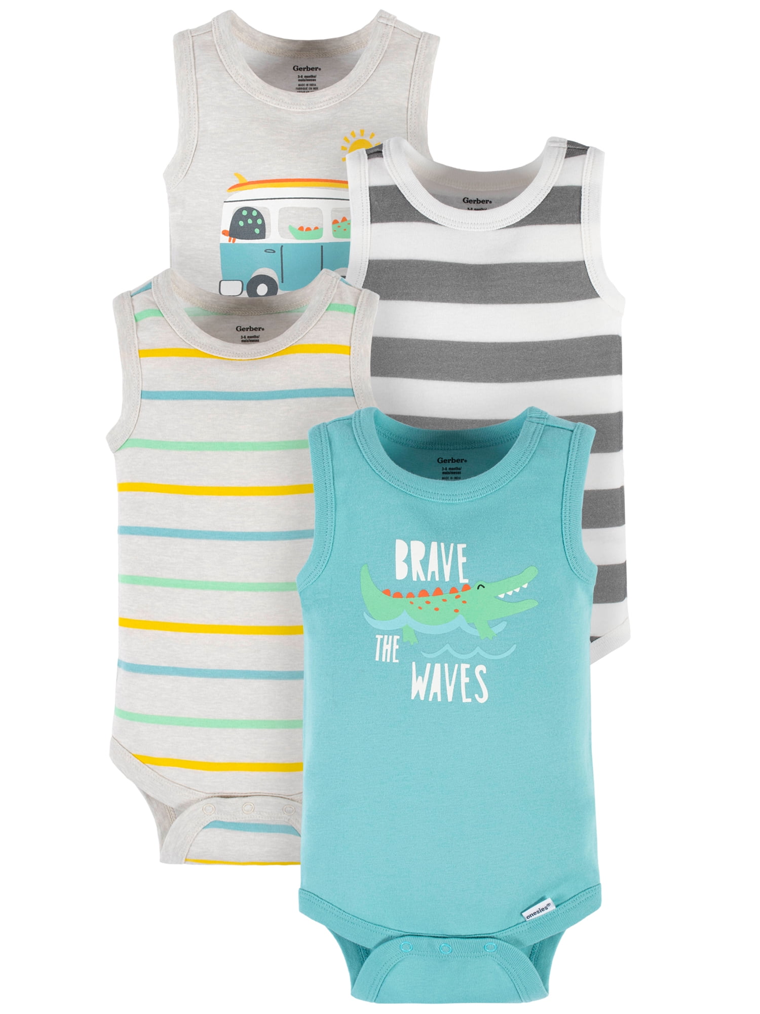 Gerber Baby Boy Tank Onesies Bodysuits, 4Piece, (Newborn 24 Months)