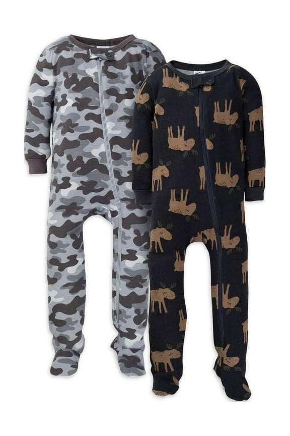 Baby Boy & Toddler Boy Snug Fit Footed Cotton Pajamas, 2-Pack (0/3M - 5T)