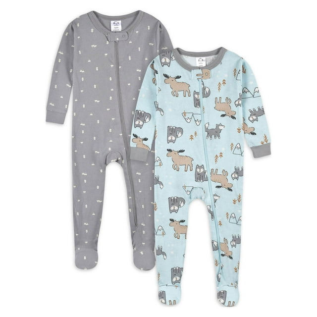 Gerber Baby & Toddler Neutral Snug Fit Footed Cotton Pajamas, 2-Pack, 0 ...