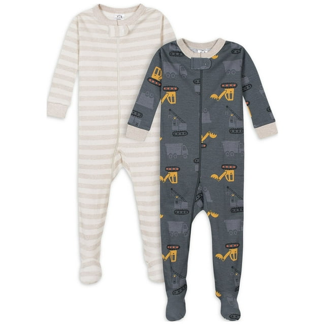 Gerber Baby & Toddler Neutral Snug Fit Footed Cotton Pajamas, 2Pack