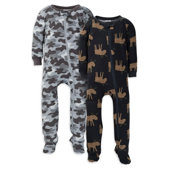 Gerber Baby Boy & Toddler Boy Snug Fit Footed Cotton Pajamas, 2-Pack