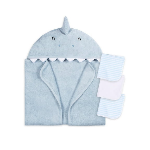 Gerber Baby Boy or Girl Casual Unisex Hooded Terry Towel and Washcloths, 4-Piece Bath Set