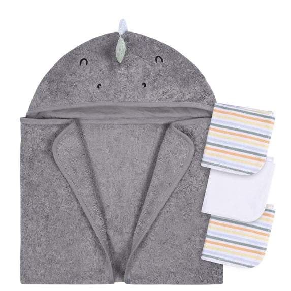 Gerber Baby Boy or Girl Casual Unisex Hooded Terry Towel and Washcloths, 4-Piece Bath Set