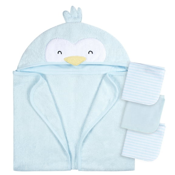 Gerber Baby Boy or Girl Casual Unisex Hooded Terry Towel and Washcloths, 4-Piece Bath Set