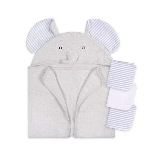 Gerber Baby Boy or Girl Casual Unisex Hooded Terry Towel and Washcloths, 4-Piece Bath Set