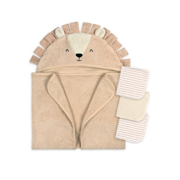 Gerber Baby Boy or Girl Casual Unisex Hooded Terry Towel and Washcloths, 4-Piece Bath Set