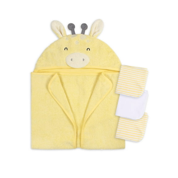Gerber Baby Boy or Girl Casual Unisex Hooded Terry Towel and Washcloths, 4-Piece Bath Set