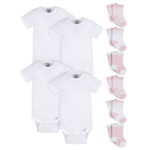 Gerber Baby Boy or Girl Gender Neutral Bodysuits and Wiggle-Proof Socks Set, Sizes 0/3 Months-6/9 Months