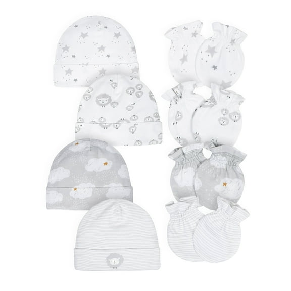 Gerber Baby Boy or Girl Gender Neutral Caps and Mittens Bundle, 8-Piece