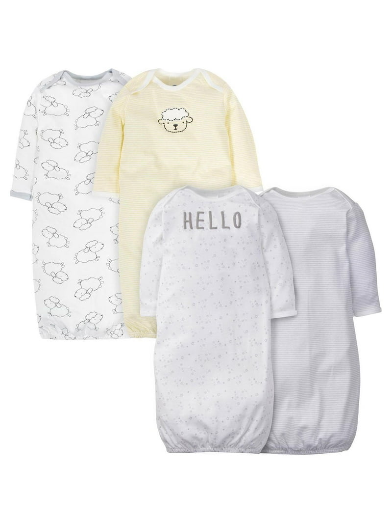 Gerber Baby Boy or Girl Gender Neutral Long Sleeve Gowns, 4-Pack