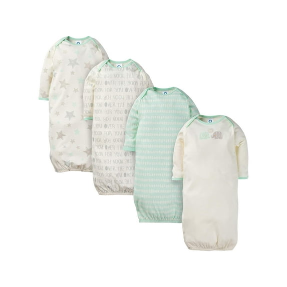Gerber Baby Boy or Girl Gender Neutral Long Sleeve Gowns, 4-Pack, Preemie - 0/6 Months