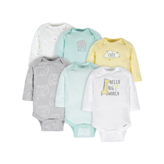 Gerber Baby Boy or Girl Gender Neutral Long Sleeve Onesies Bodysuits, 6-Pack