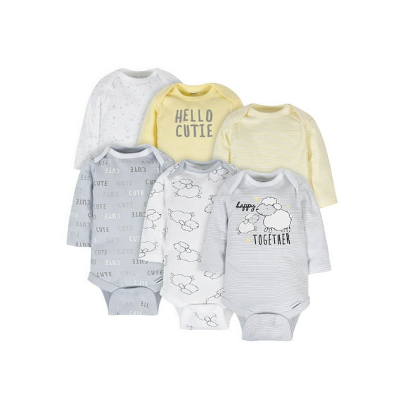 Gerber Baby Boy or Girl Gender Neutral Long Sleeve Onesies Bodysuits, 6-Pack