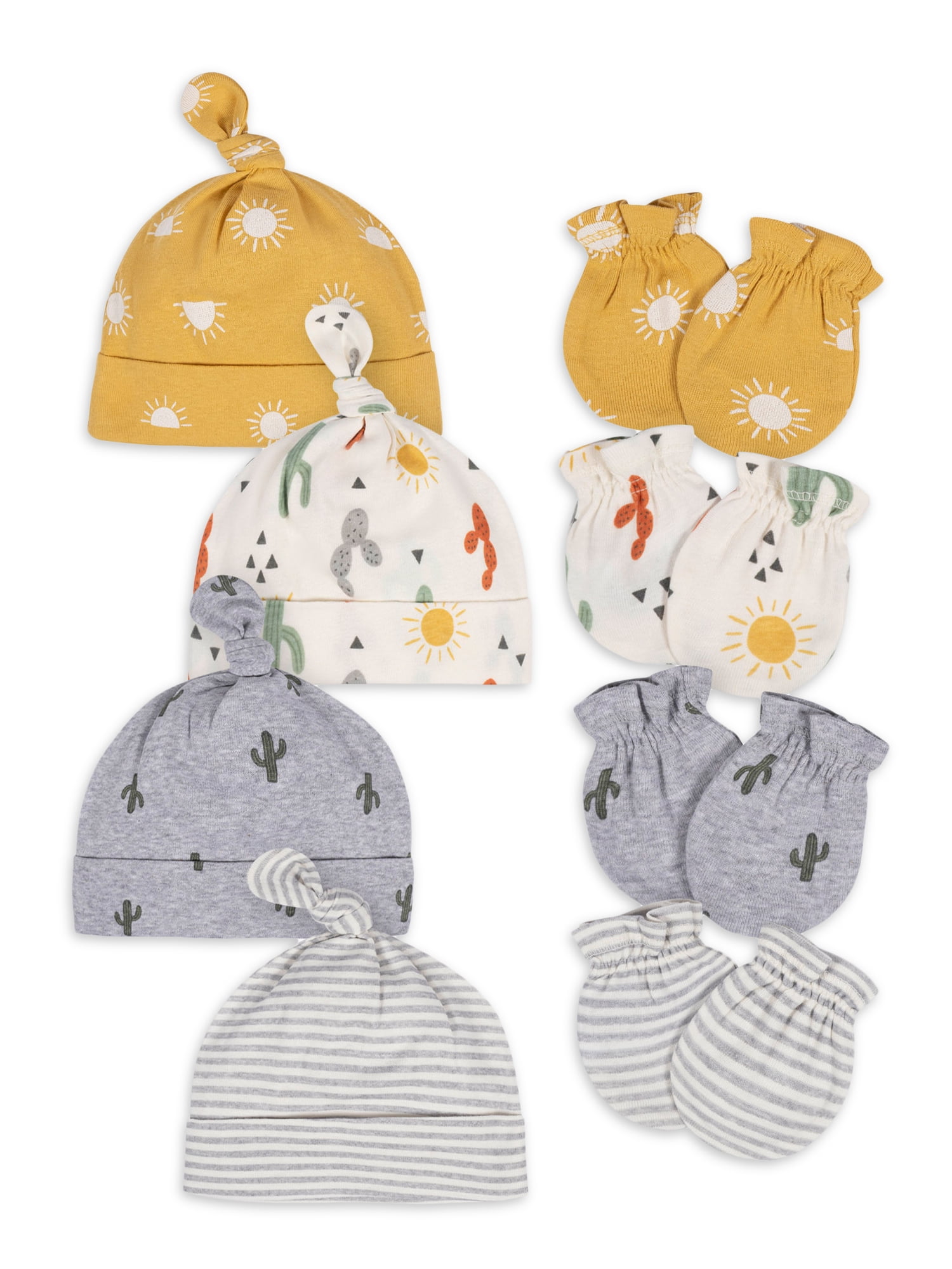 Gerber Baby Boy or Girl Gender Neutral No Scratch Mittens & Caps Set, 8