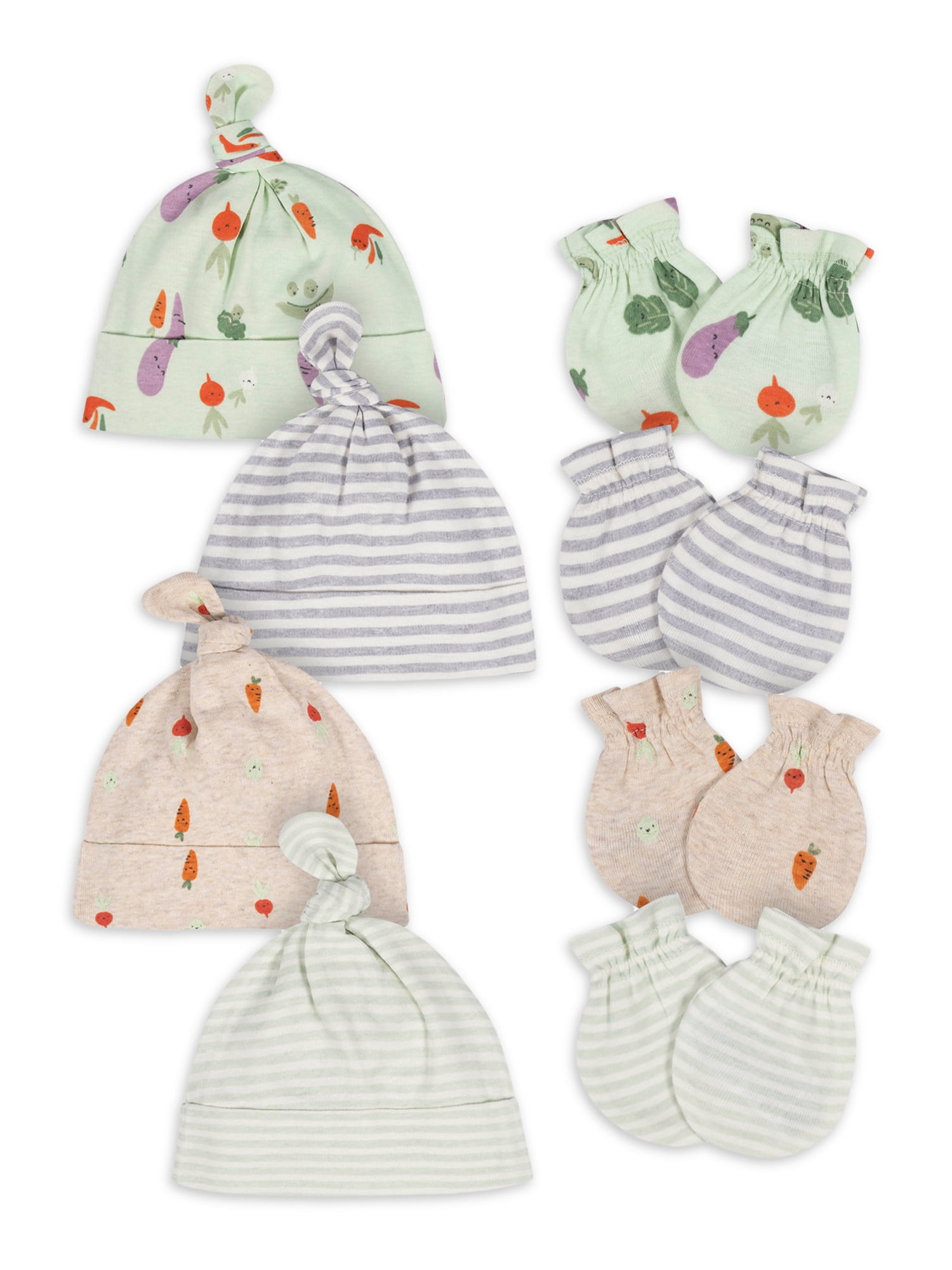 Gerber Baby Boy or Girl Gender Neutral No Scratch Mittens & Caps Set, 8-Piece (Newborn - 0/3M)
