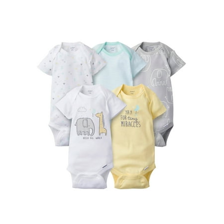 Gerber Baby Boy or Girl Gender Neutral Onesies Short Sleeve Bodysuits, 5-Pack