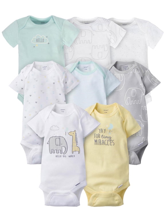 Baby Boy or Girl Gender Neutral Short Sleeves Onesies Bodysuits, 8-Pack (Newborn - 12 Months)