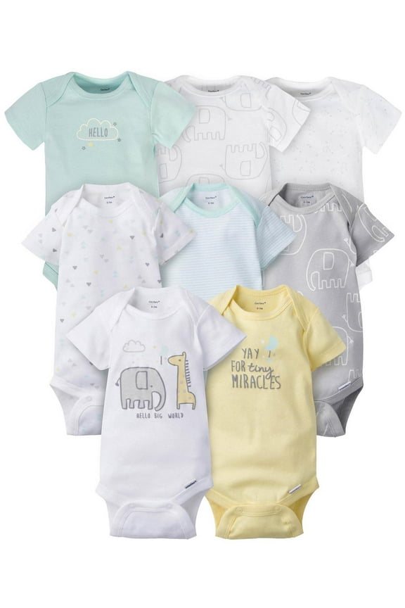 Baby Boy or Girl Gender Neutral Short Sleeves Onesies Bodysuits, 8-Pack (Newborn - 12 Months)