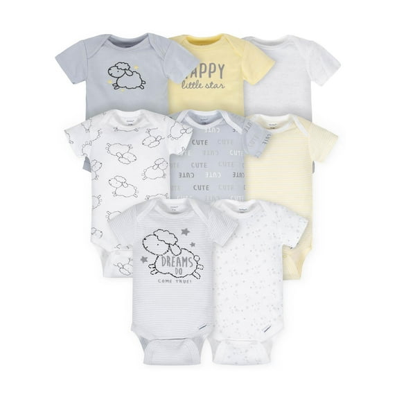Gerber Baby Boy or Girl Gender Neutral Short Sleeves Onesies Bodysuits, 8-Pack (Newborn - 12 Months)
