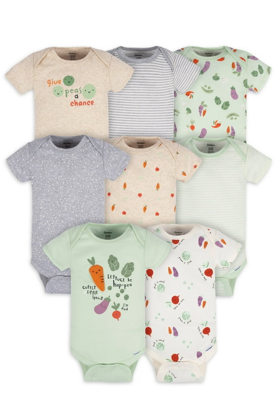Baby Boy or Girl Gender Neutral Short Sleeves Onesies Bodysuits, 8-Pack (Newborn - 12 Months)
