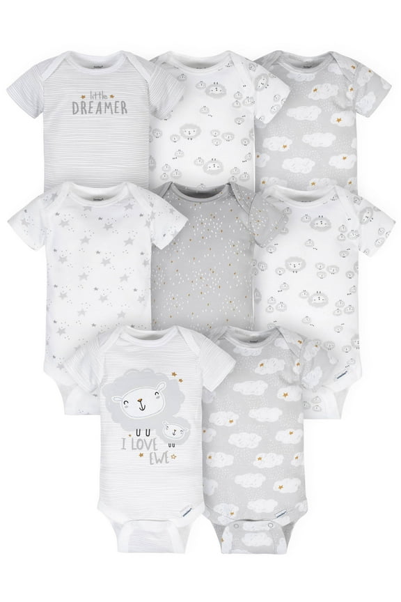 Baby Boy or Girl Gender Neutral Short Sleeves Onesies Bodysuits, 8-Pack (Newborn - 12 Months)